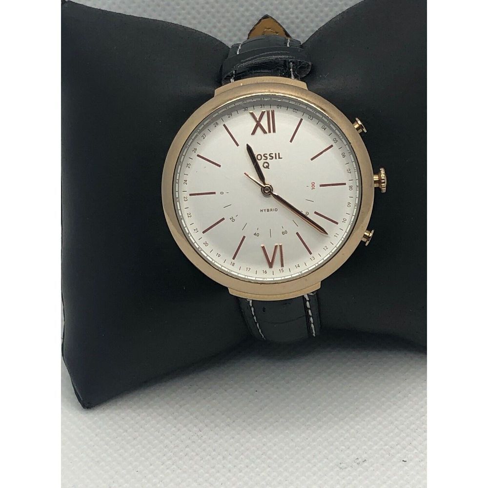Fossil Q FTW5023 Womens Black Leather Analog Silver Dial Hybrid Smartwatch HK219